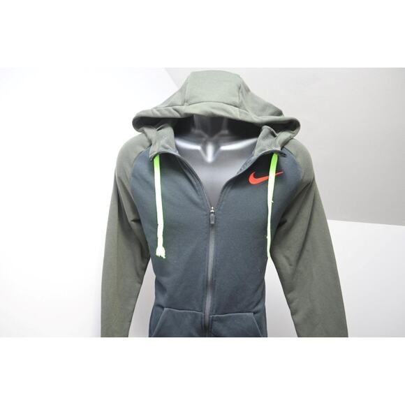 Nike Hoodie Jacket Athletic Dri Fit Black Green Full Zip Mens Size Medium - Picture 1 of 7